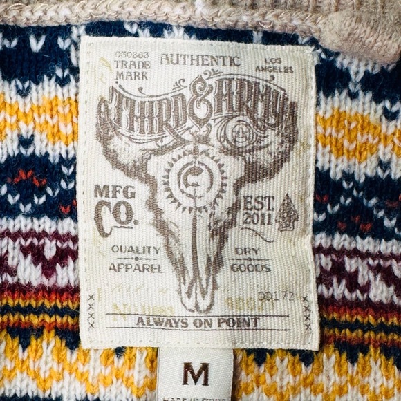 Third & Army Mens Med Wool Blend Fair Isle Sweater Mens Medium Nordic Crewneck - Picture 2 of 9
